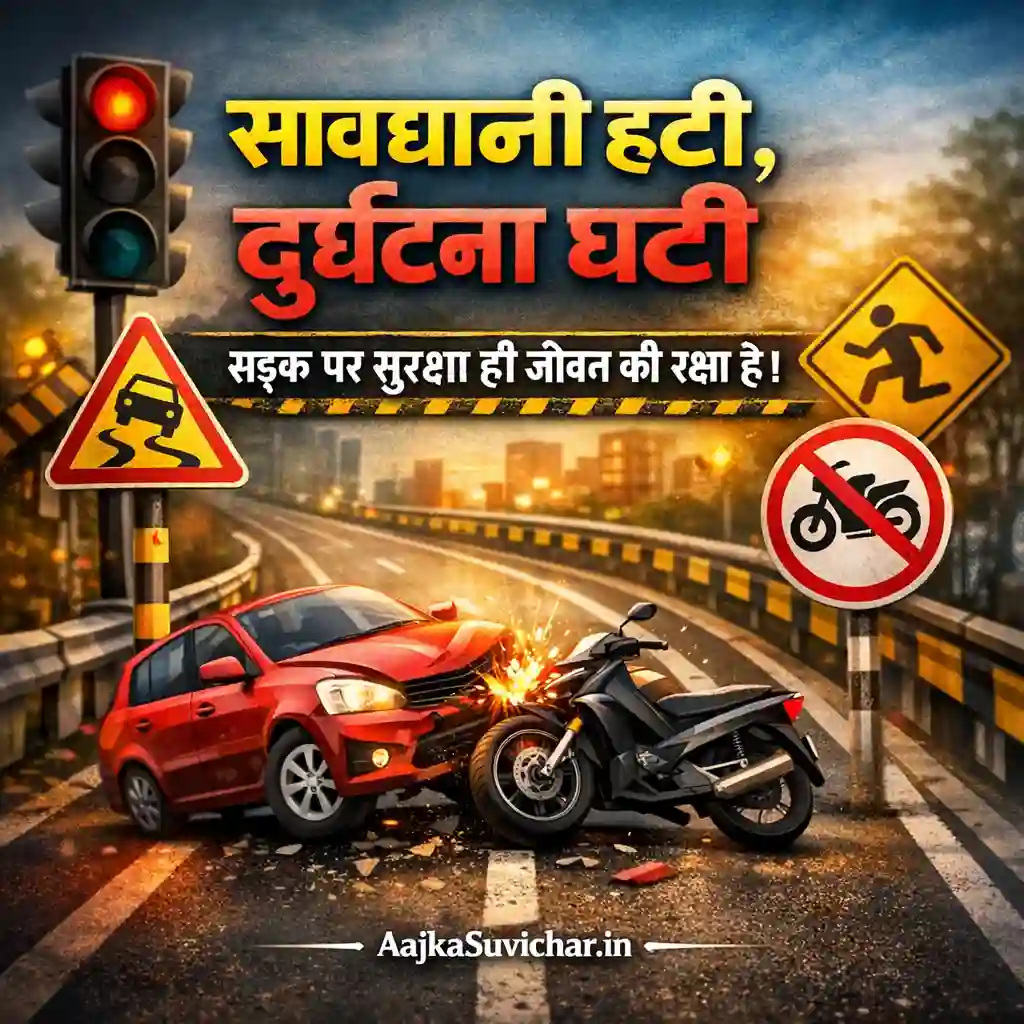 सावधानी हटी, दुर्घटना घटी—सड़क पर सुरक्षा ही जीवन की रक्षा है।