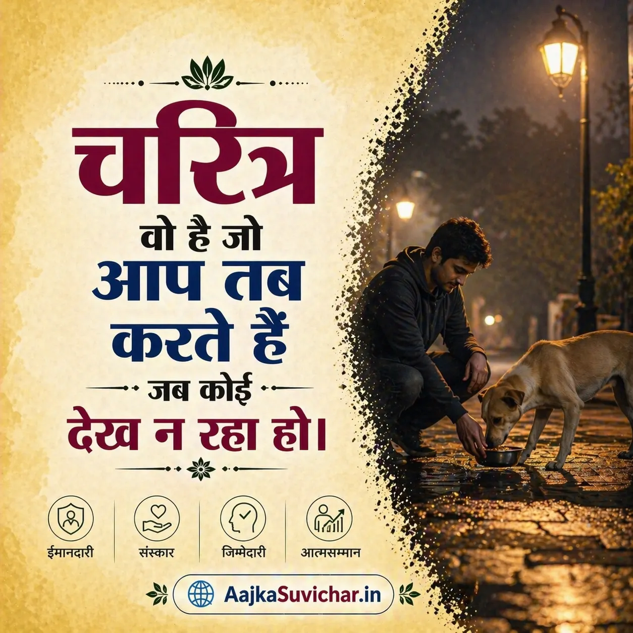 आज का सुविचार - 19 मार्च 2026 : चरित्र वो है जो आप तब करते हैं जब कोई देख न रहा हो। Character is what you do when no one is watching.