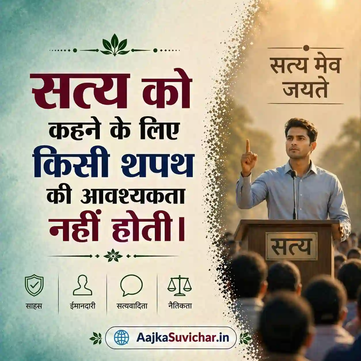 आज का सुविचार - 16 मार्च 2026 : सत्य को कहने के लिए किसी शपथ की आवश्यकता नहीं होती। Truth does not need an oath to be spoken.