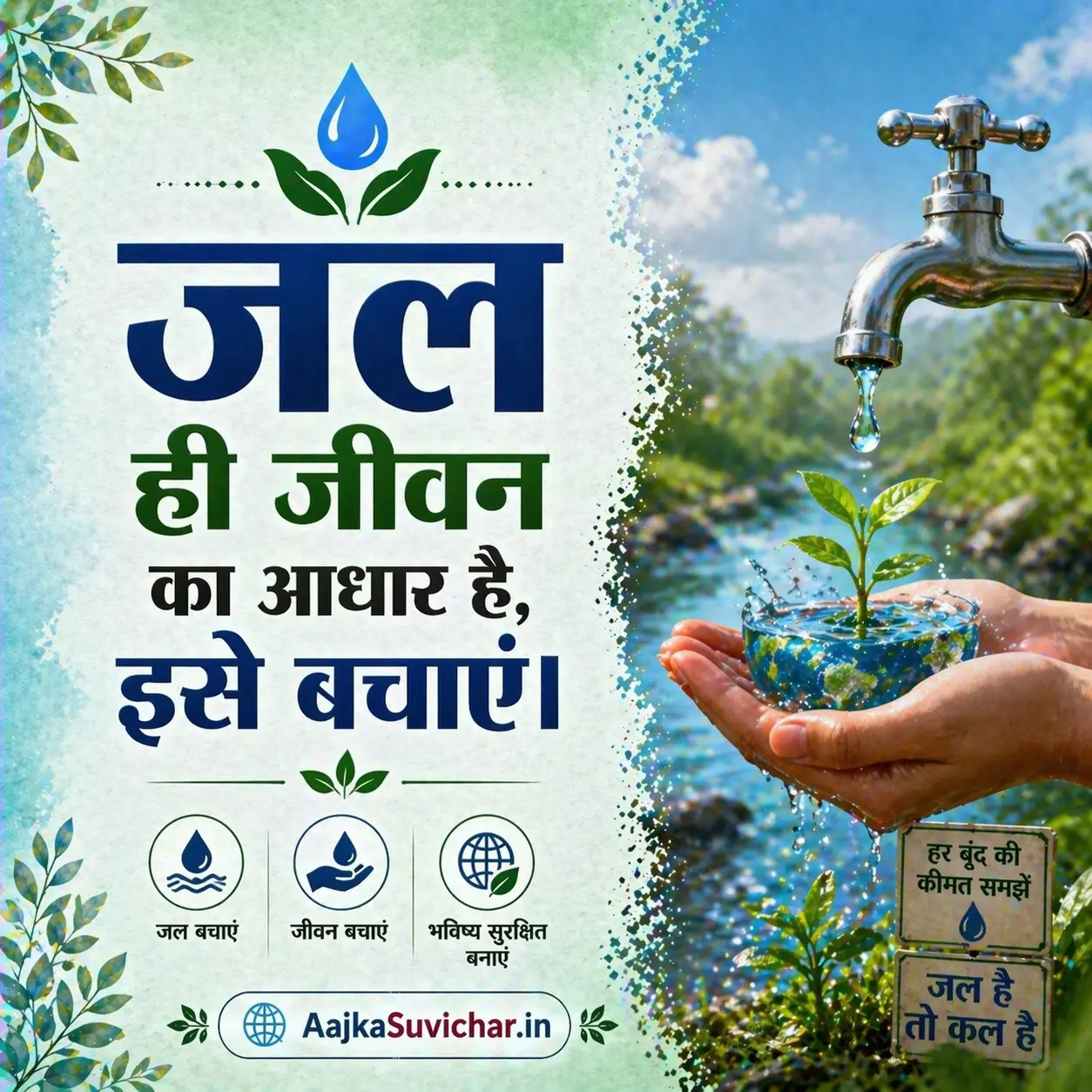 आज का सुविचार - 22 मार्च 2026 : जल ही जीवन का आधार है, इसे बचाएं। Water is the basis of life, save it.