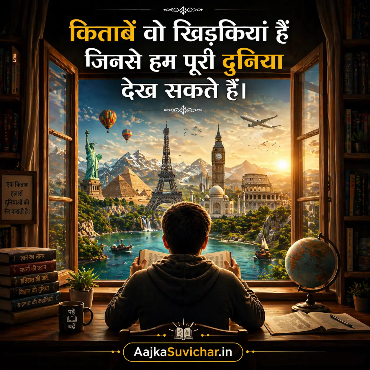 आज का सुविचार - 23 अप्रैल 2026 : किताबें वो खिड़कियां हैं जिनसे हम पूरी दुनिया देख सकते हैं। Books are windows through which we can see the whole world.