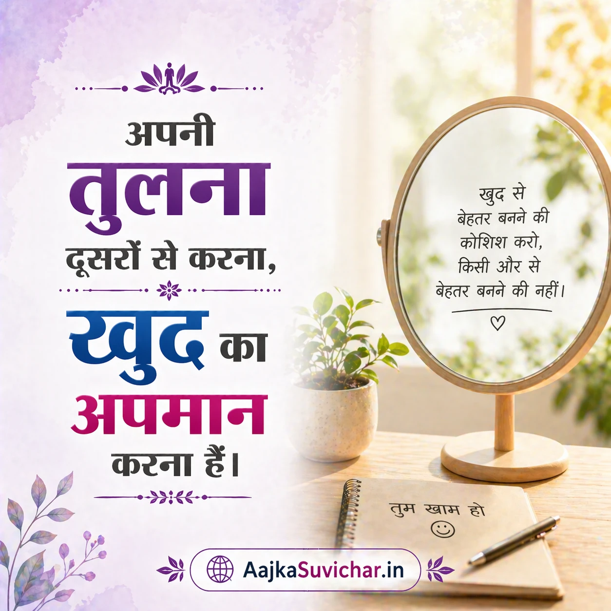 आज का सुविचार - 5 अप्रैल 2026 : अपनी तुलना दूसरों से करना, खुद का अपमान करना है। Comparing yourself to others is an insult to yourself.