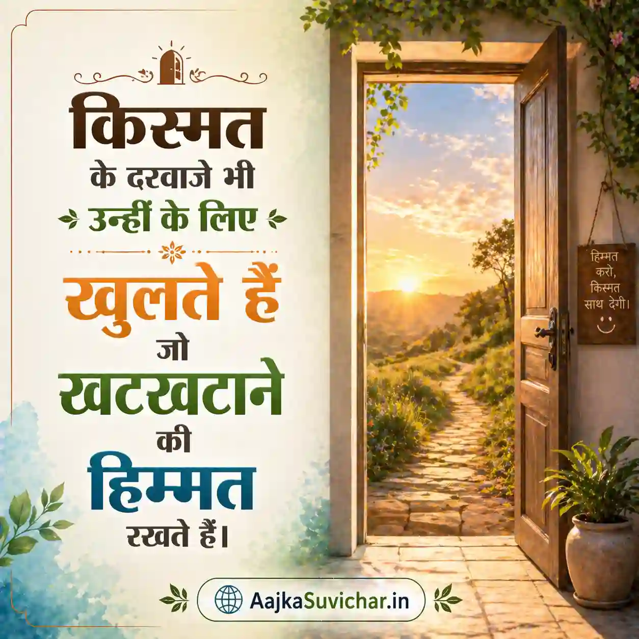 आज का सुविचार - 6 अप्रैल 2026 : किस्मत के दरवाजे भी उन्हीं के लिए खुलते हैं जो खटखटाने की हिम्मत रखते हैं। Doors of luck open only for those who dare to knock.