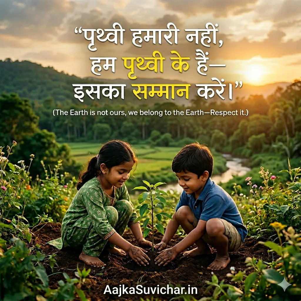 आज का सुविचार - 22 अप्रैल 2026 : पृथ्वी हमारी नहीं, हम पृथ्वी के हैं—इसका सम्मान करें। Earth is not ours, we belong to Earth—respect it.