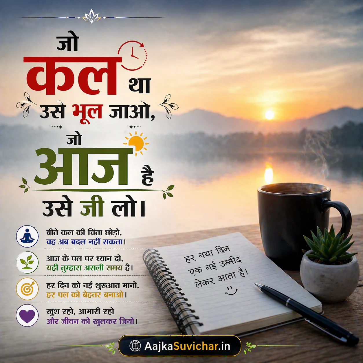 आज का सुविचार - 19 अप्रैल 2026 : जो कल था उसे भूल जाओ, जो आज है उसे जी लो। Forget what was yesterday, live what is today.