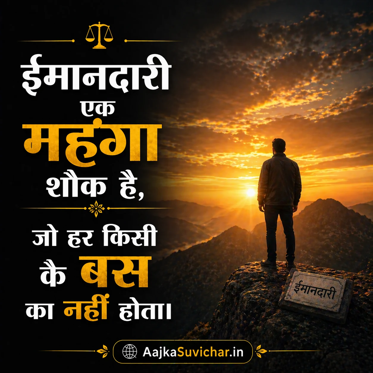 आज का सुविचार - 11 अप्रैल 2026 : ईमानदारी एक महंगा शौक है, जो हर किसी के बस का नहीं होता। Honesty is an expensive habit, not everyone can afford it.