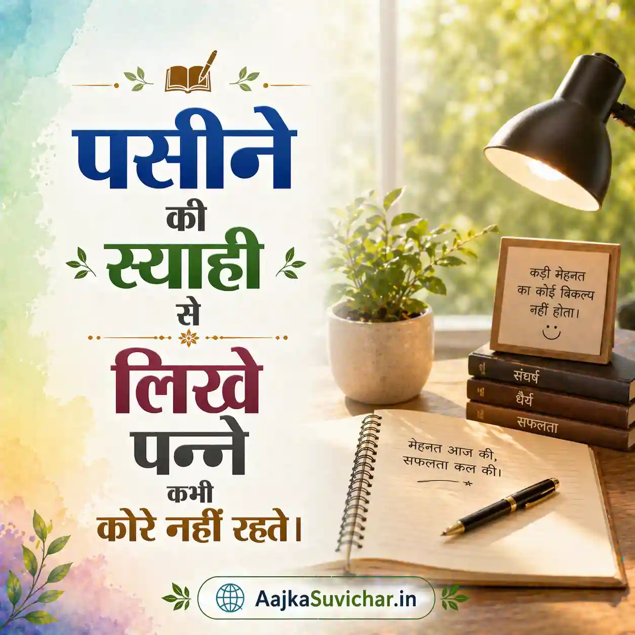 आज का सुविचार - 3 अप्रैल 2026 : पसीने की स्याही से लिखे पन्ने कभी कोरे नहीं रहते। Pages written with the ink of sweat never remain blank.