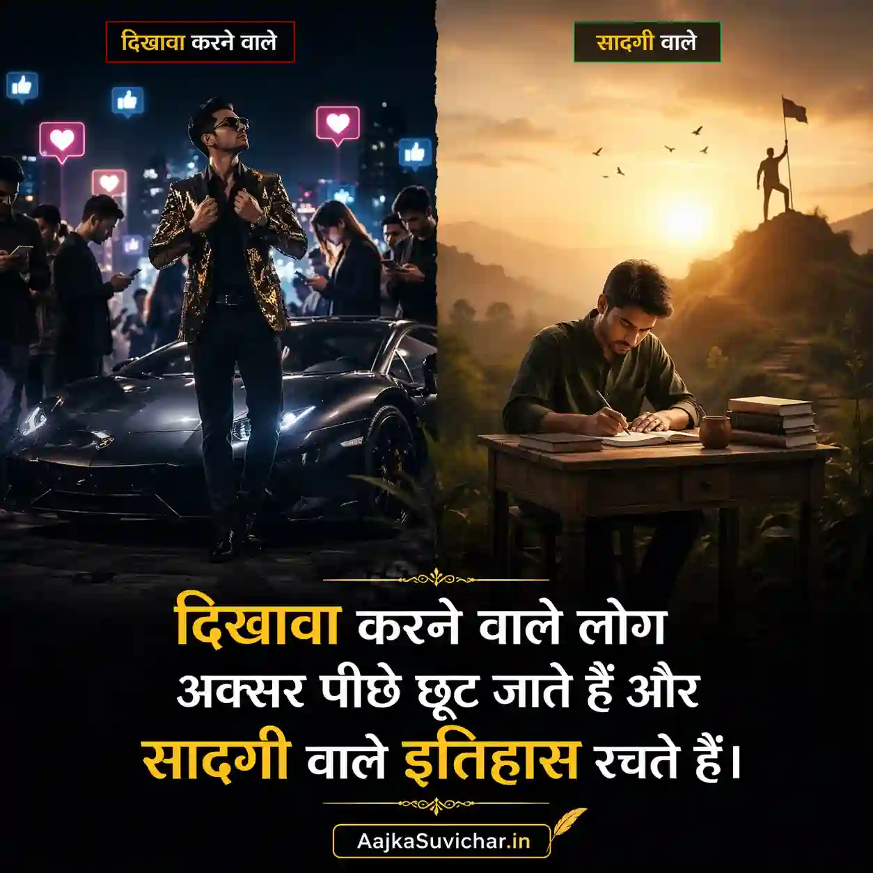 आज का सुविचार - 20 अप्रैल 2026 : दिखावा करने वाले लोग अक्सर पीछे छूट जाते हैं और सादगी वाले इतिहास रचते हैं। Show-offs often get left behind, while simple people create history.