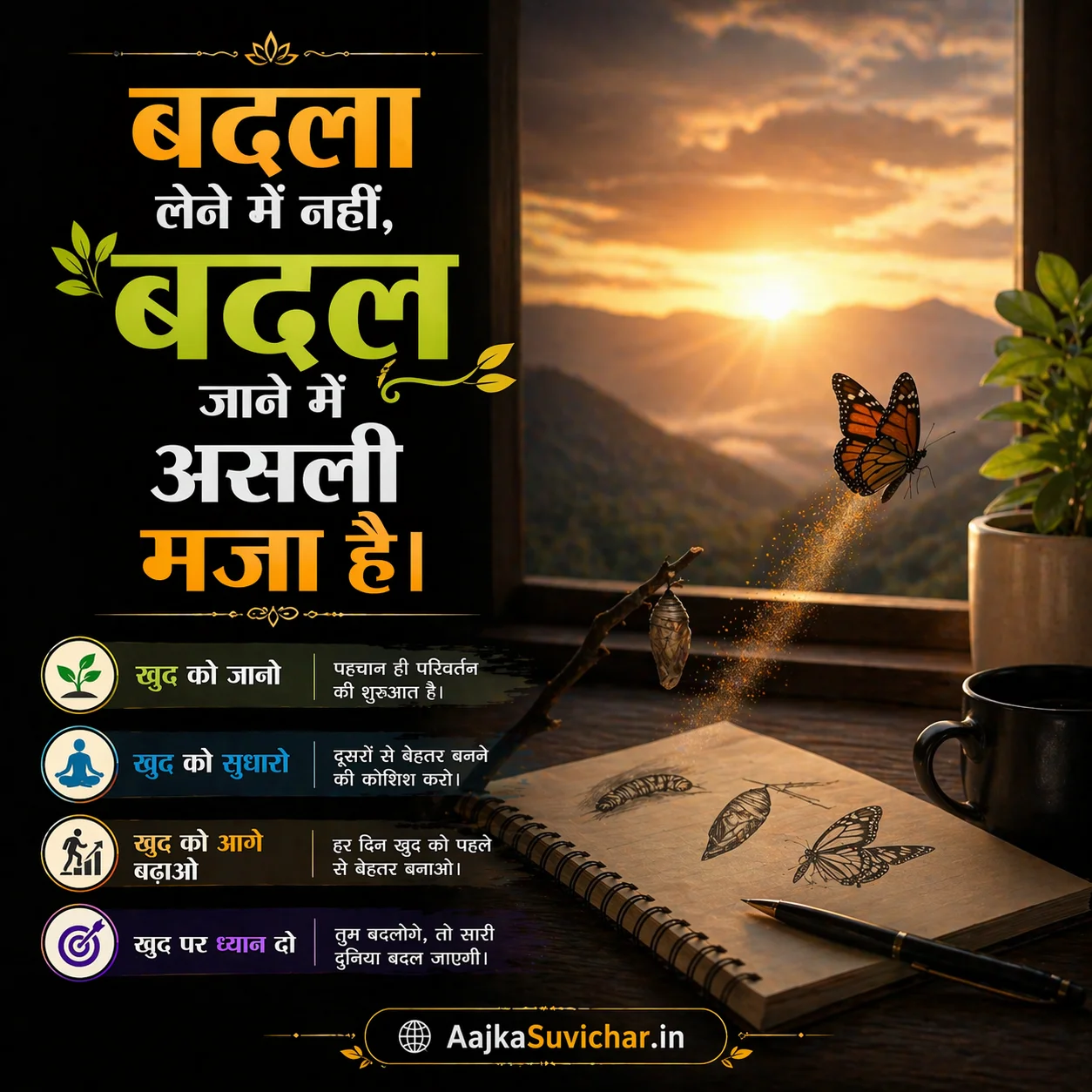 आज का सुविचार - 29 अप्रैल 2026 : बदला लेने में नहीं, बदल जाने में असली मजा है। The real fun is not in taking revenge, but in changing yourself.