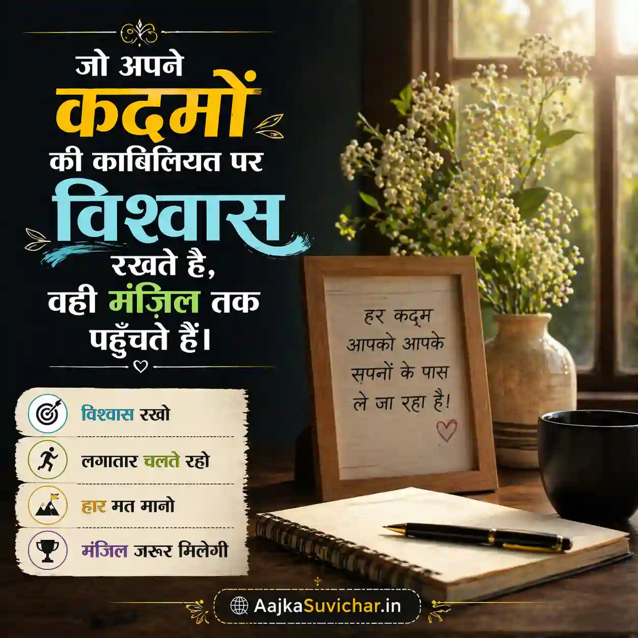 आज का सुविचार - 28 अप्रैल 2026 : जो अपने कदमों की काबिलियत पर विश्वास रखते हैं, वही मंजिल तक पहुँचते हैं। Those who believe in the ability of their steps, reach the destination.