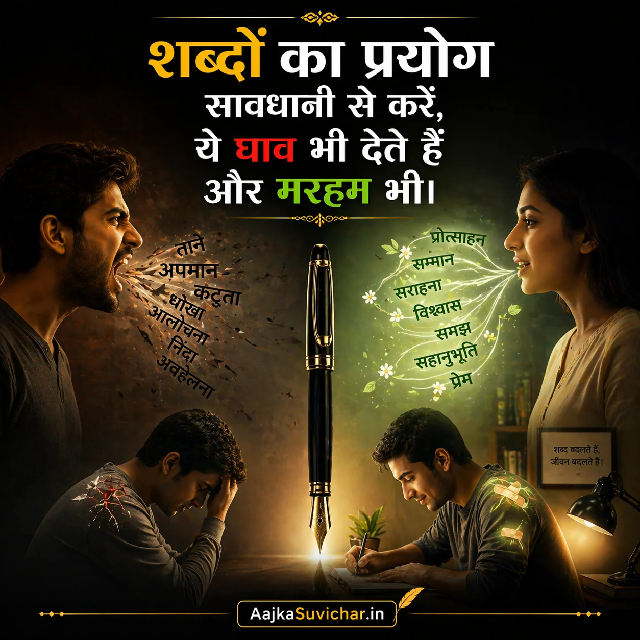 आज का सुविचार - 24 अप्रैल 2026 : शब्दों का प्रयोग सावधानी से करें, ये घाव भी देते हैं और मरहम भी। Use words carefully, they give wounds as well as healing.