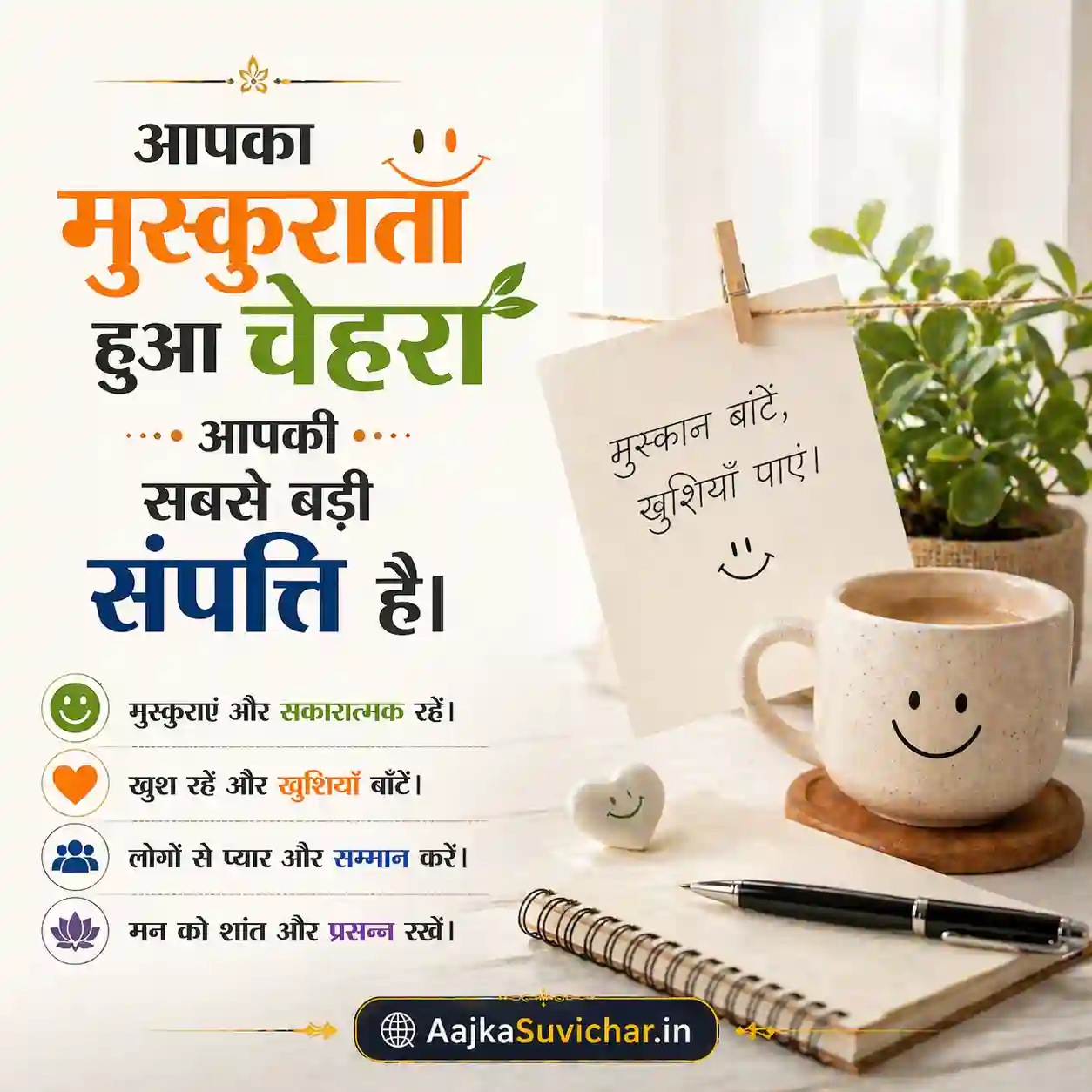 आज का सुविचार - 30 अप्रैल 2026 : आपका मुस्कुराता हुआ चेहरा आपकी सबसे बड़ी संपत्ति है। Your smiling face is your biggest asset.