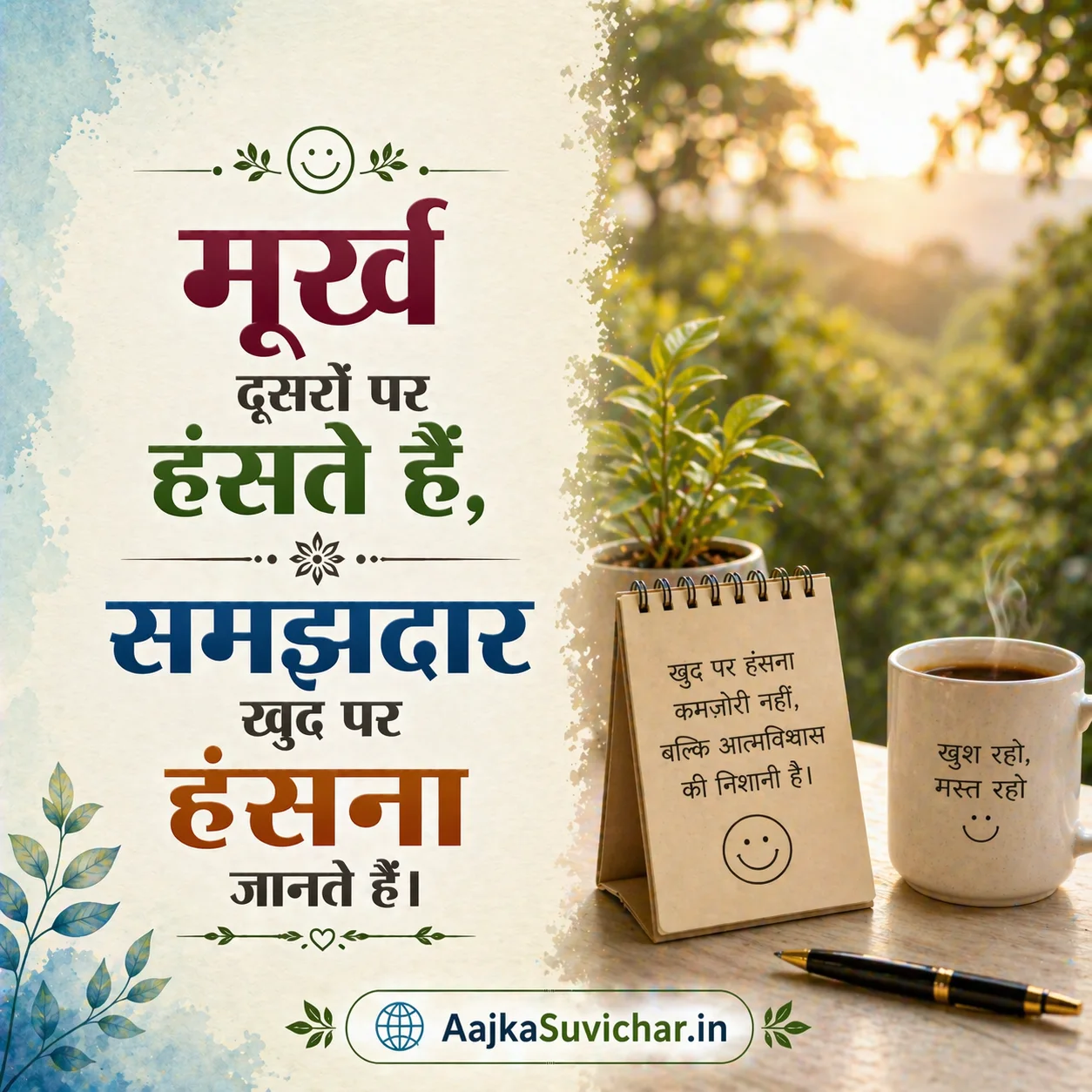 आज का सुविचार - 1 अप्रैल 2026 : मूर्ख दूसरों पर हंसते हैं, समझदार खुद पर हंसना जानते हैं। Fools laugh at others, the wise know how to laugh at themselves.