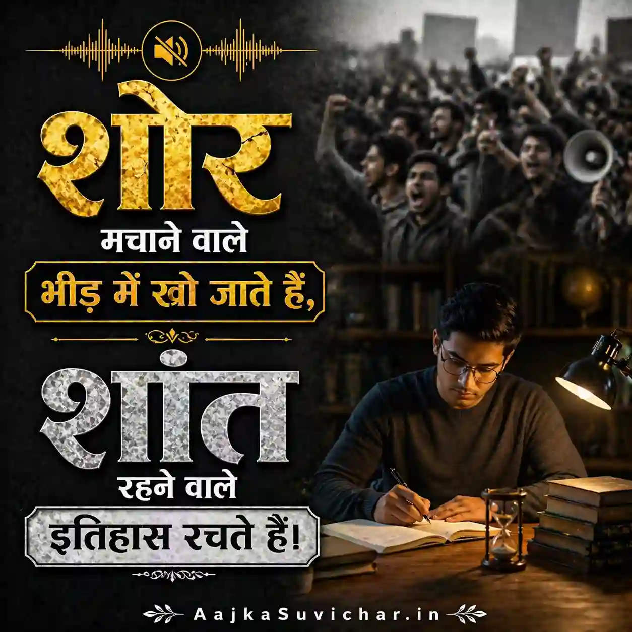 आज का सुविचार - 14 मई 2026 : शोर मचाने वाले भीड़ में खो जाते हैं, शांत रहने वाले इतिहास रचते हैं। Noise makers get lost in the crowd, the silent ones create history.