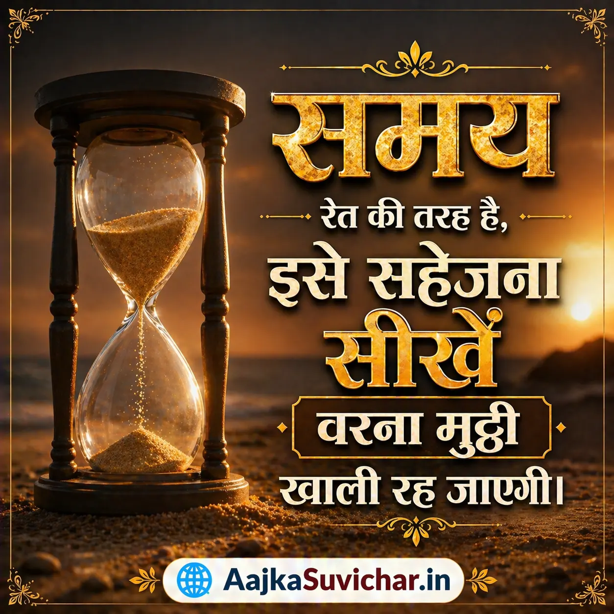 आज का सुविचार - 4 मई 2026 : समय रेत की तरह है, इसे सहेजना सीखें वरना मुट्ठी खाली रह जाएगी। Time is like sand, learn to cherish it or your hands will remain empty.