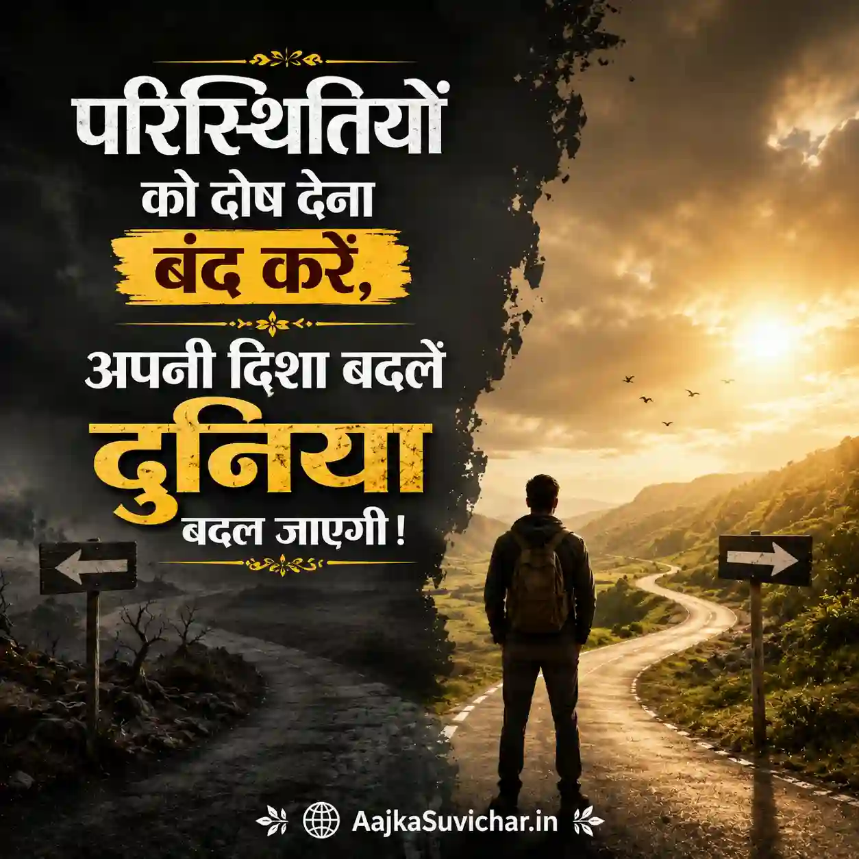 आज का सुविचार - 1 जून 2026 : परिस्थितियों को दोष देना बंद करें, अपनी दिशा बदलें दुनिया बदल जाएगी। Stop blaming circumstances, change your direction and the world will change.